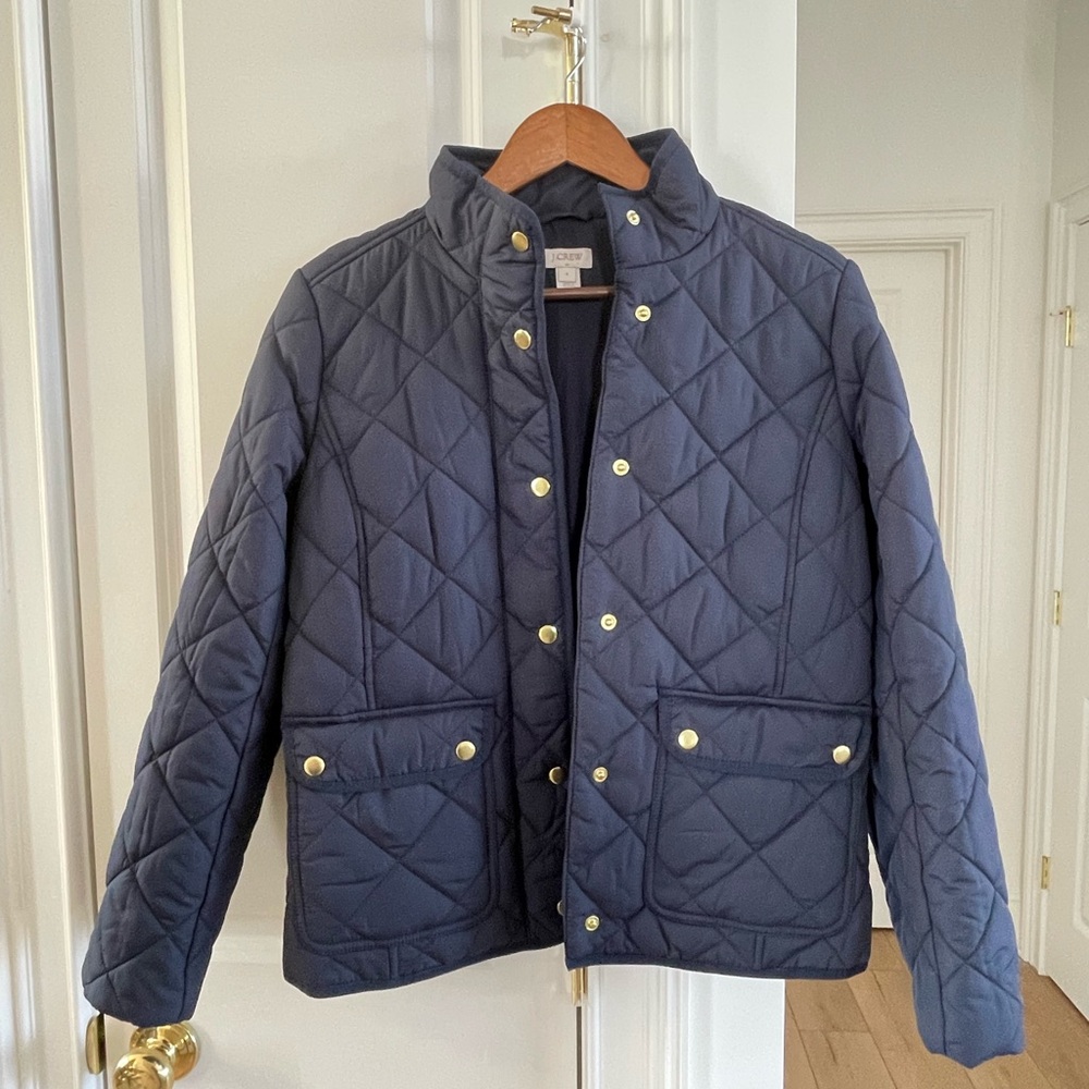 NWOT J.Crew Quilted Puffer Jacket Coat Navy Blue Size Small